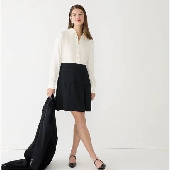 J. CREW Button Front Crepe Shirt Dress Ivory Black {OO18} - Picture 1 of 9